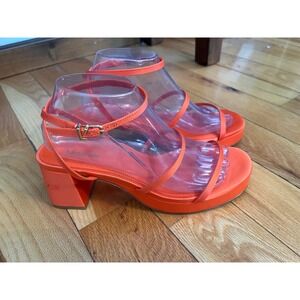 Larroudé Strappy Heels Sandals Orange Satin Finish Size 8.5 Some Scuffs